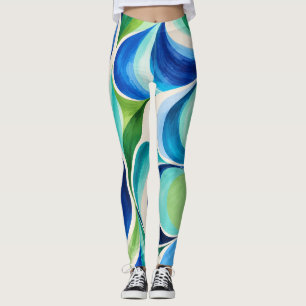 Blue Green Deco Swirl Leggings
