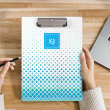 Blue Green Diamond Pattern Monogram Clipboard