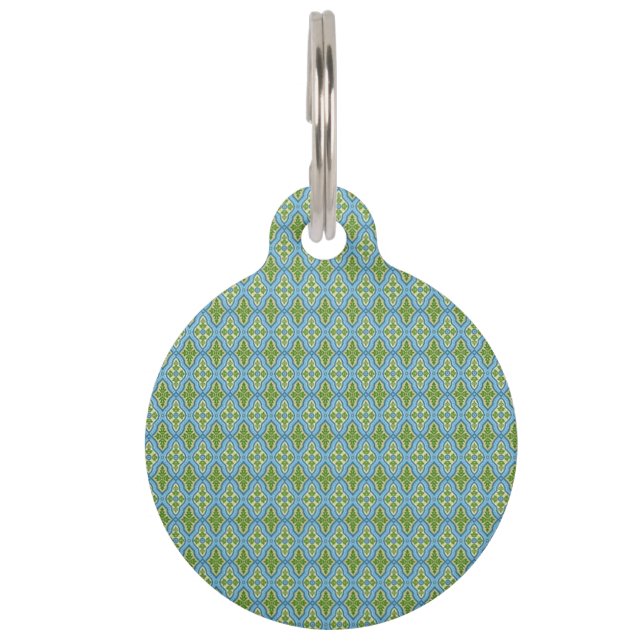 Blue & Green Diamond Patterned Pet Tag (Front)