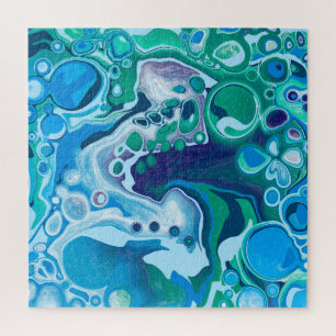 Blue Green Digital Marble Fluid Art   Jigsaw Puzzle