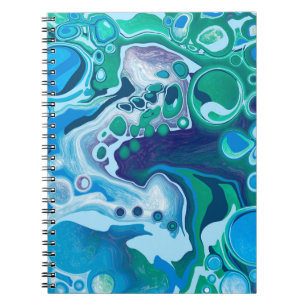 Blue Green Digital Marble Fluid Art   Notebook