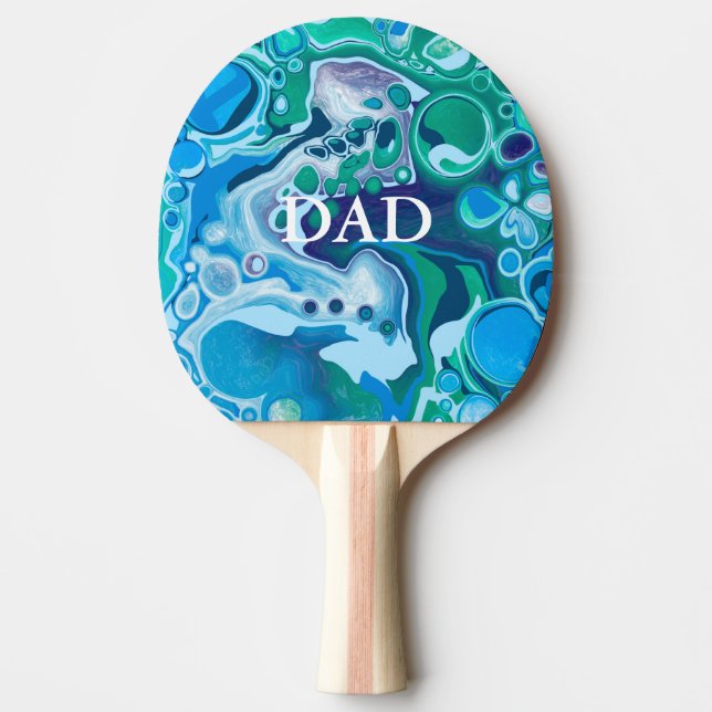 Blue Green Digital Marble Fluid Art Personalised Ping Pong Paddle (Front)