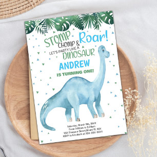 Blue Green Dinosaur Birthday Invitations