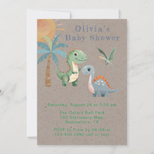 Blue Green Dinosaur Boy Baby Shower Invitation