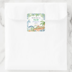 Blue & Green Dinosaur floral birthday party  Class Square Sticker