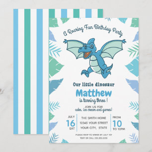 Blue Green Dinosaur Kid's Birthday Party Invitation