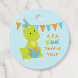 Blue Green Dinosaur Kids Birthday Party Thank You Favour Tags