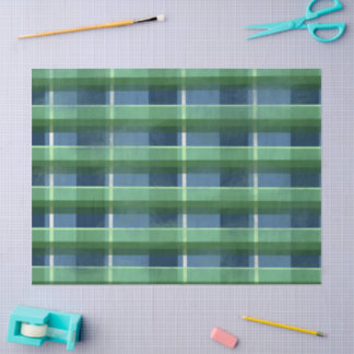 Blue Green Distressed Plaid Pattern Decoupage Tissue Paper