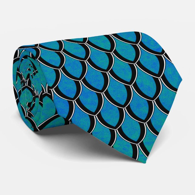 Blue Green Dragon Scale Tie (Rolled)