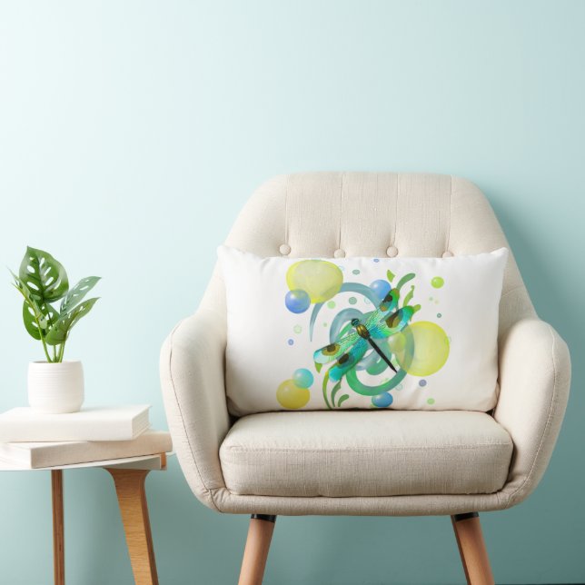 Blue Green Dragonfly Lumbar Cushion (Chair)