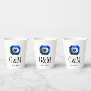 Blue green emerald gemstone custom wedding paper cups