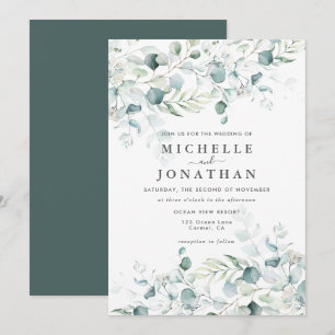 Blue Green Eucalyptus Bouquet Wedding Invitation