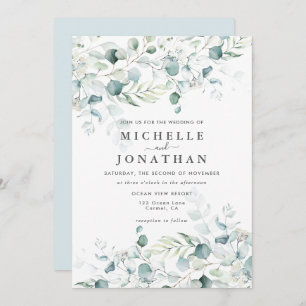 Blue Green Eucalyptus Bouquet Wedding Invitation