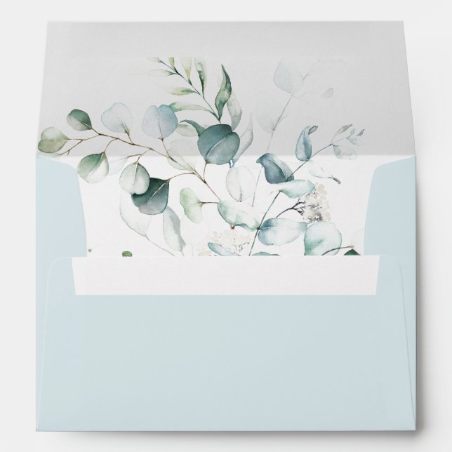Blue Green Eucalyptus Wedding Invitation  Envelope (Back (Bottom))