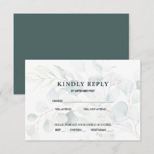 Blue Green Eucalyptus Wedding RSVP Response Dark I Invitation