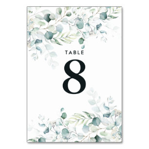 Blue Green Eucalyptus Wedding Table Number Dark