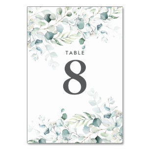 Blue Green Eucalyptus Wedding Table Number Light