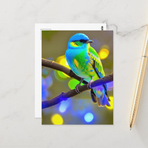Blue Green Fantasy Bird On a Branch  Postcard