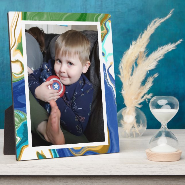 Blue Green Faux Marble Photo Plaque (Side)