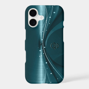 Blue-Green Faux Metallic Modern Dynamic Waves