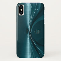 Blue-Green Faux Metallic Modern Dynamic Waves