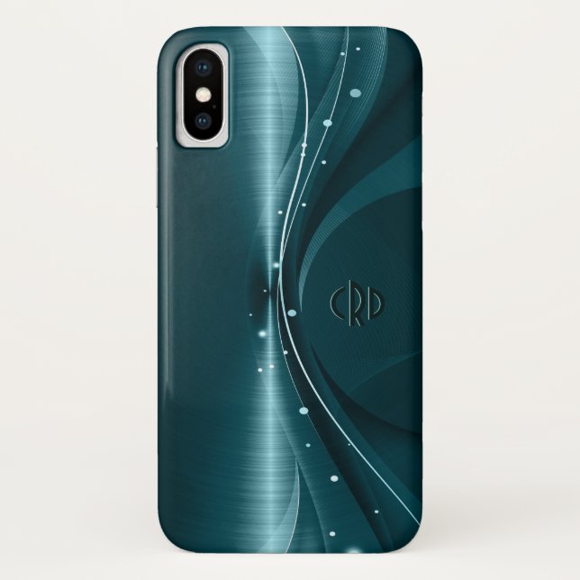 Blue-Green Faux Metallic Modern Dynamic Waves Case-Mate iPhone Case (Back)