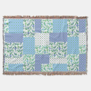 Blue Green Faux Patchwork Snowdrops and Polka Dots Throw Blanket