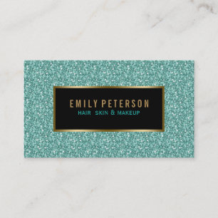 Blue-Green Fax Glitter With Black And Gold Accents Business Card
