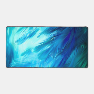 Blue Green Feather Abstract Desk Mat