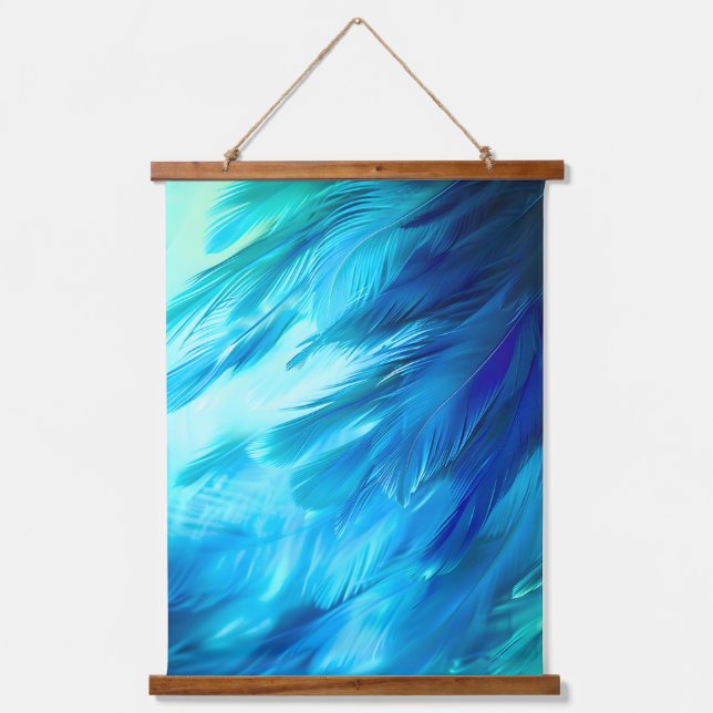 Blue Green Feather Abstract Hanging Tapestry (Front)