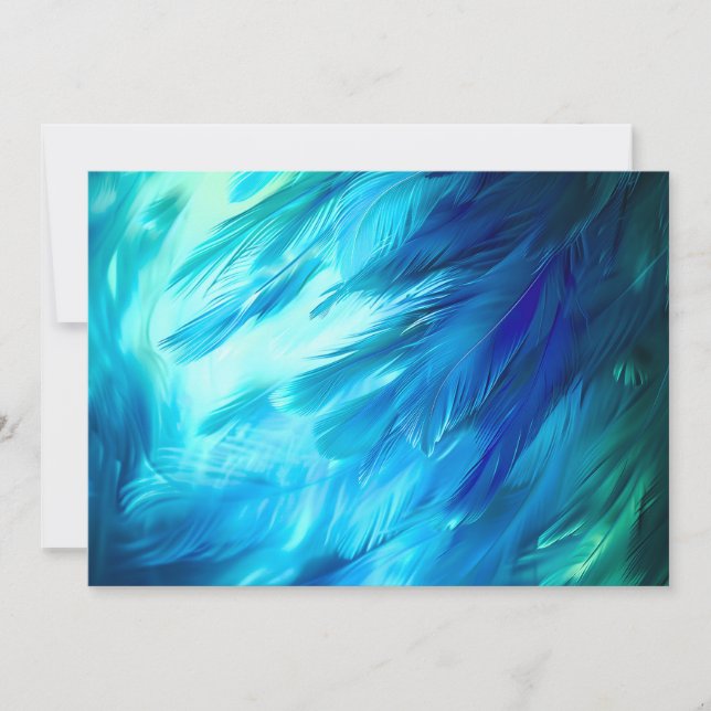 Blue Green Feather Abstract Holiday Card (Front)