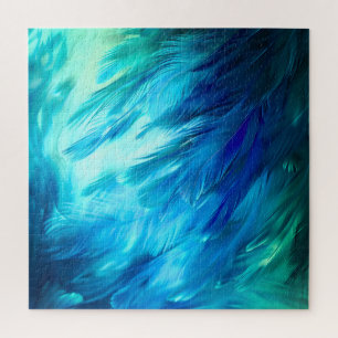Blue Green Feather Abstract Jigsaw Puzzle