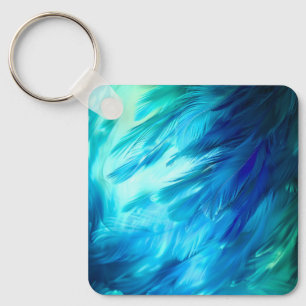 Blue Green Feather Abstract Key Ring