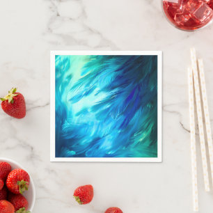 Blue Green Feather Abstract Napkin
