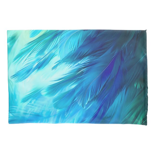 Blue Green Feather Abstract Pillowcase (Front)