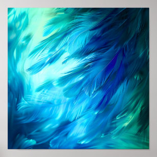 Blue Green Feather Abstract Poster