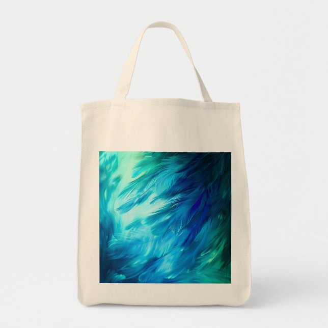 Blue Green Feather Abstract Tote Bag (Front)