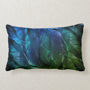 Blue & Green Feathers Lumbar Cushion