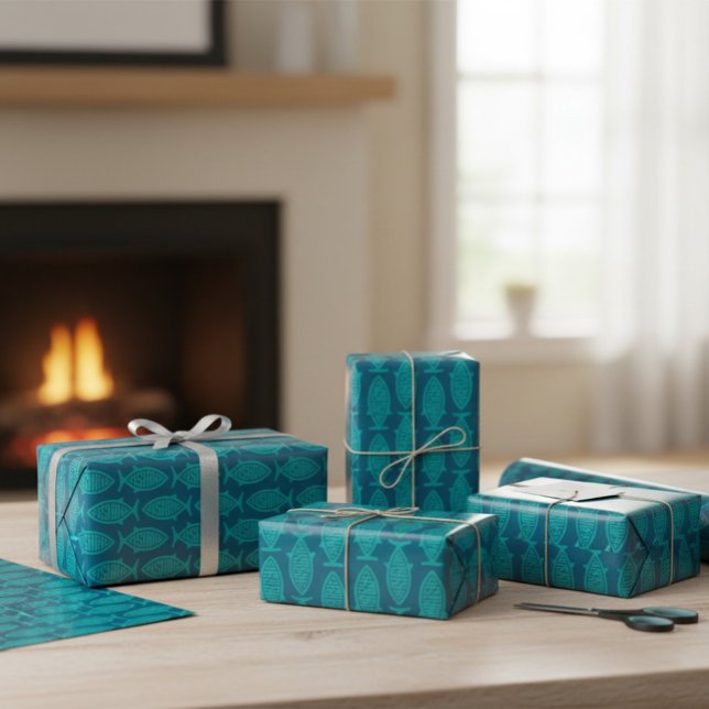 Blue Green Fishing Wrapping Paper  (Creator Uploaded)