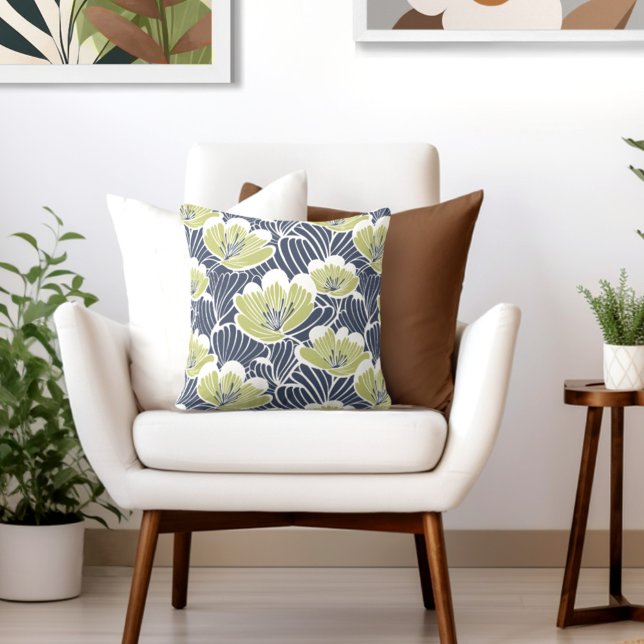 Blue Green Floral Cushion (Elevate your room & decor with an elegant MCM floral throw pillow from Wild on Flowers.)