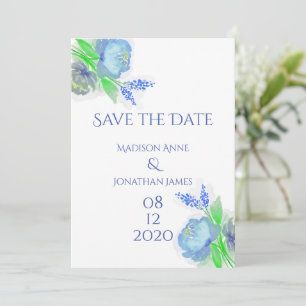 Blue & Green Floral Elegant Personalised Pretty Save The Date