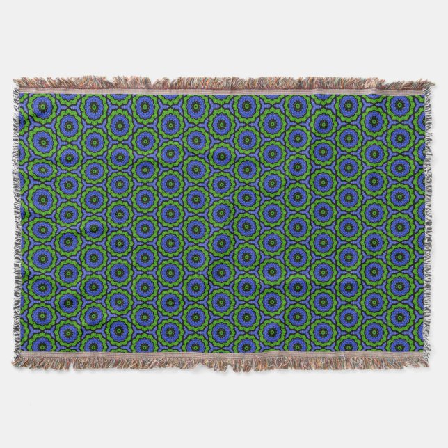 Blue Green Floral Mandala Throw Blanket (Front)