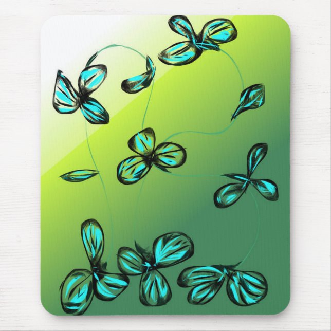Blue Green Floral Mouse Pad (Front)