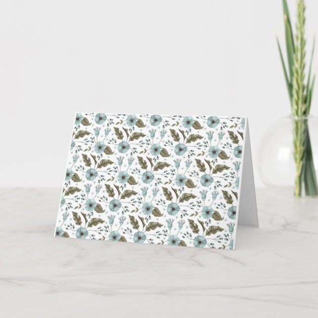 Blue Green Floral Note Card Thank you Card (Front)