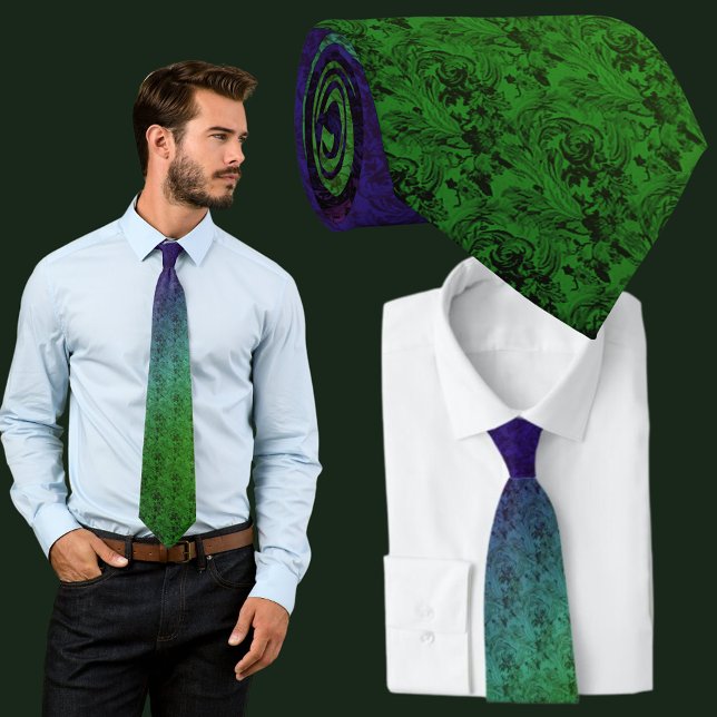 Blue Green Floral Pattern Tie (Blue Green Floral Pattern Necktie Neckwear)