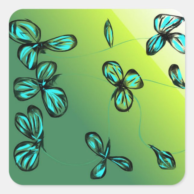 Blue Green Floral Stickers (Front)