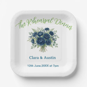 blue green floral the rehearsal dinner editable na paper plate