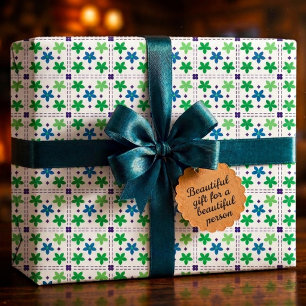 Blue Green Floral Trellis Pattern Design Wrapping Paper