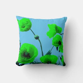 Blue Green Floral Watercolor Poppy Flowers Unique Cushion