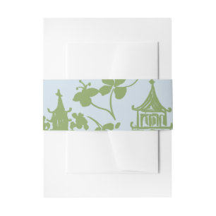Blue Green Floral Watercolor Wedding Envelope Invitation Belly Band